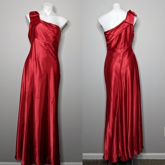 Vintage Jessica McClintock for Gunne Sax red satin maxi evening dress 11 - Picture 1 of 11